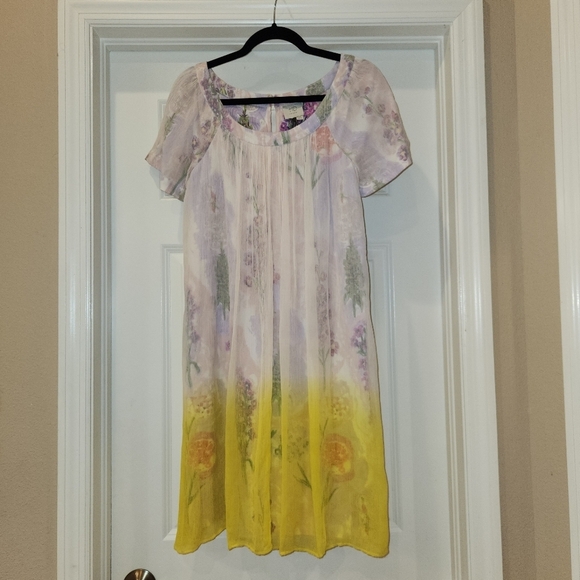 HD In Paris For Anthropology Floral Short Sleeve Dress Size 4 - Picture 1 of 7